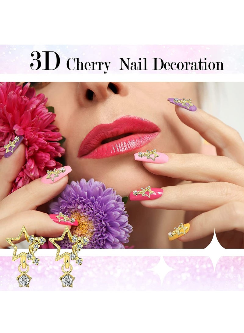 50 قطعة من زينة الأظافر الأكريليكية ثلاثية الأبعاد، زينة أظافر نجمة خماسية للزينة مع خرز لؤلؤي وكريستالات، مستلزمات أظافر لعمل يدوي (ذهبي، نمط خماسي) - Image 3