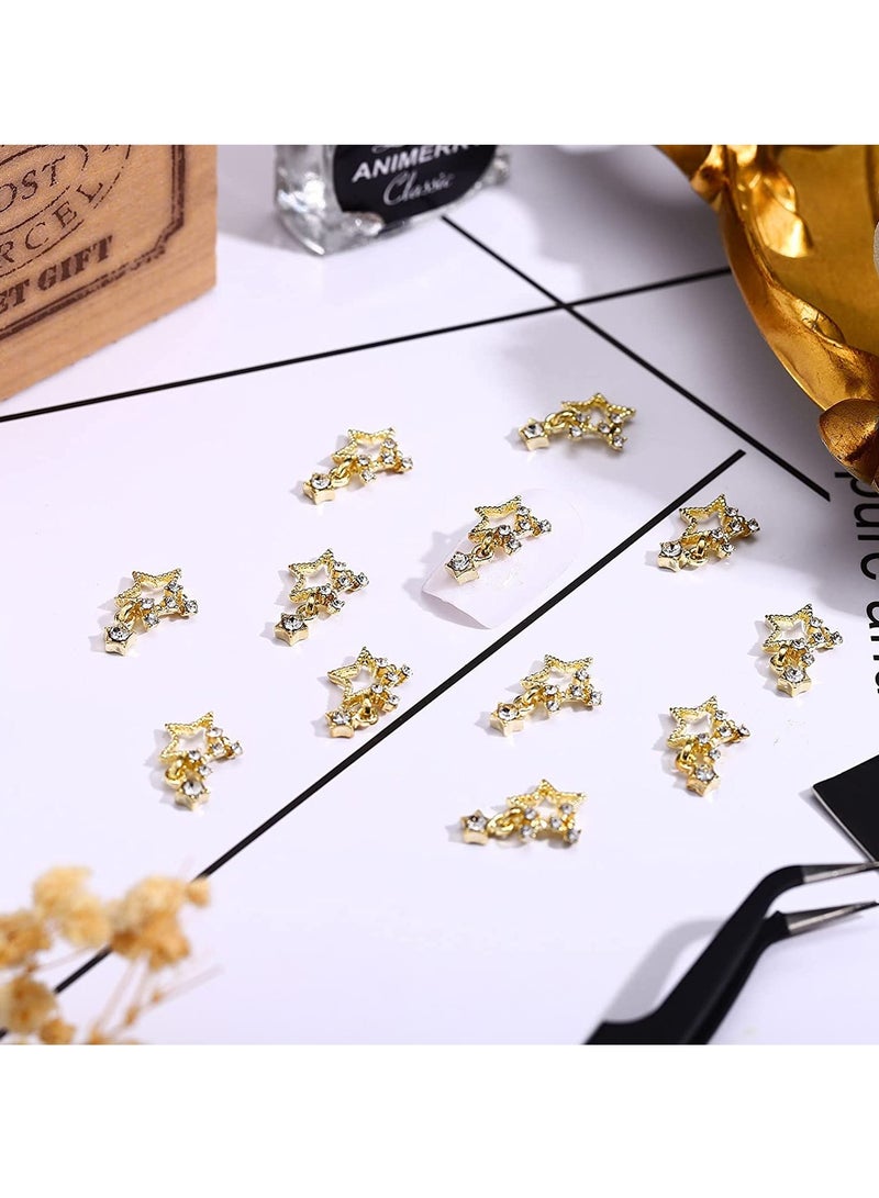 50 قطعة من زينة الأظافر الأكريليكية ثلاثية الأبعاد، زينة أظافر نجمة خماسية للزينة مع خرز لؤلؤي وكريستالات، مستلزمات أظافر لعمل يدوي (ذهبي، نمط خماسي) - Image 5