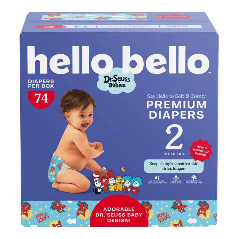Hello Bello Dr Seuss Babies Premium Diapers Size 2 74 Count Softness Protection for Sensitive Skin - Image 2