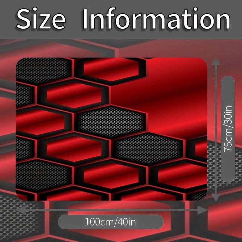 1pc 2D Flat Car Trunk Mat Polyester Red Black Hexagonal Pattern Futuristic Durable - Image 1