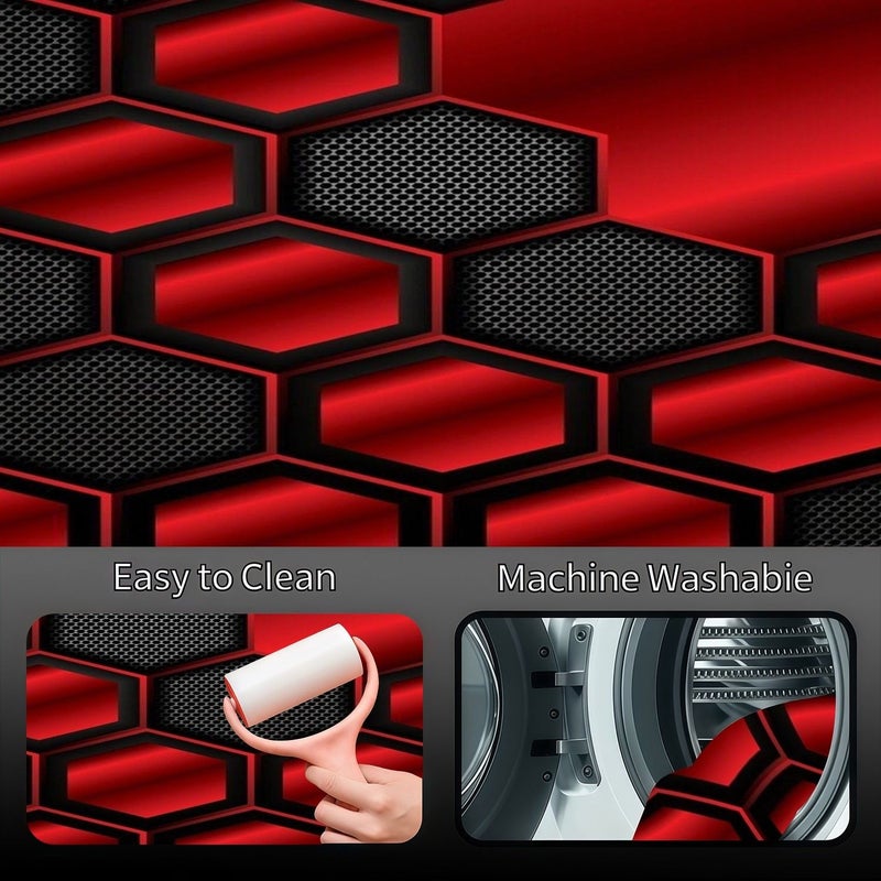 1pc 2D Flat Car Trunk Mat Polyester Red Black Hexagonal Pattern Futuristic Durable - Image 3