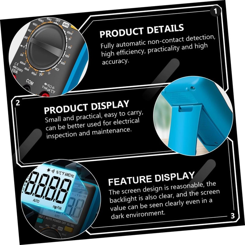 Digital Multimeter with Backlit LCD Screen Compact Design for AC DC Voltage Resistance Testing Blue - Image 3
