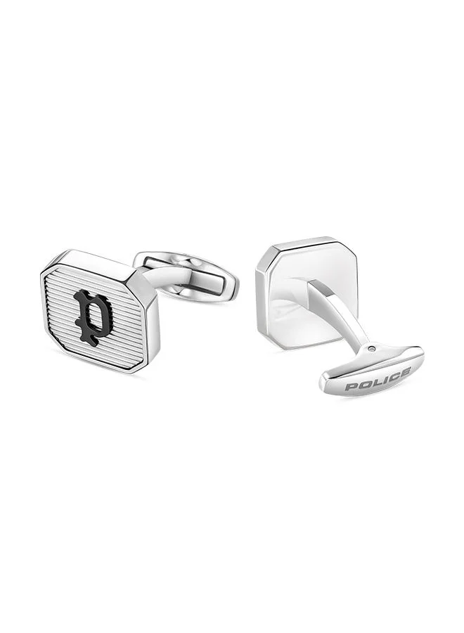 POLICE Square Shape Stainless Steel Cufflinks for Men with Black P Logo