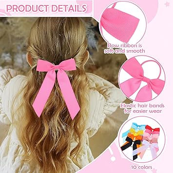 Grevosea 10 Pcs Bow Hair Ties Colorful Hair Ties with Bows Hair Ribbons for Girls Silk Hair Scrunchies Elastic Hair Ties Ponytail Holder Hair Accessories for Women Girls - Image 3