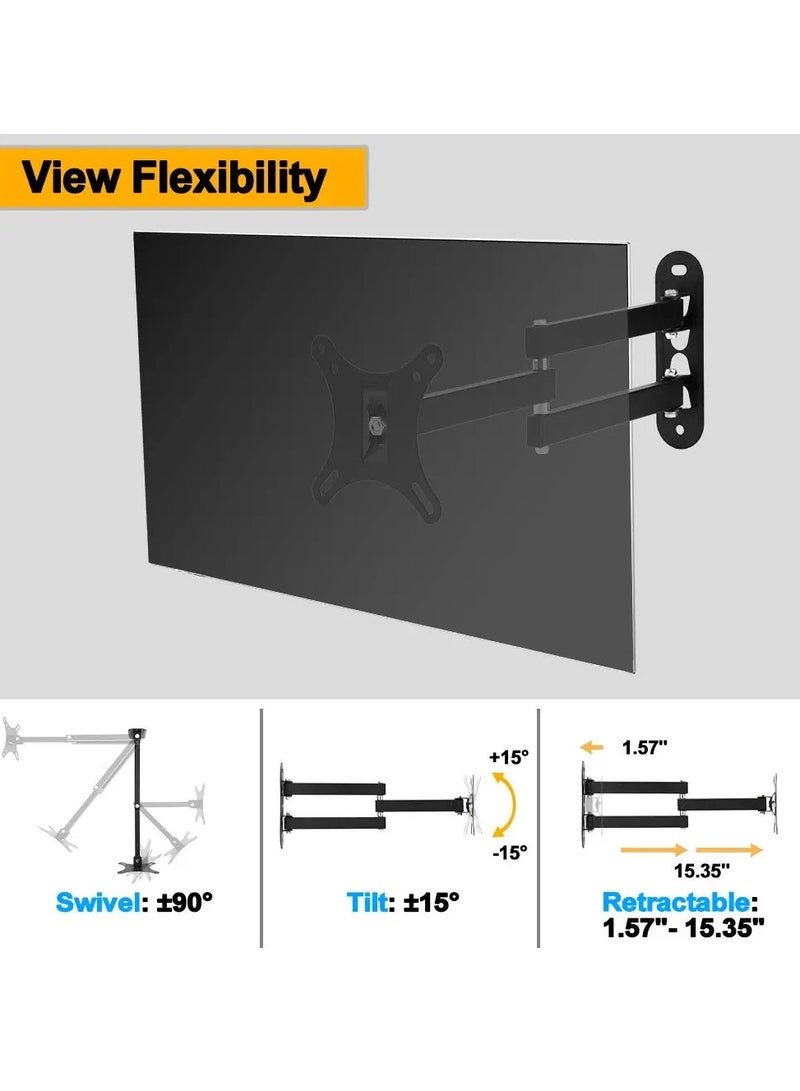 BEETEC Single Arm Swivel TV Wall Mount Bracket for 14-32 Inch Flat Panel TVs up to 12 kg/26 lbs, TV Wall Bracket With Free-Tilting and Swiveling Arm for Enhanced Viewing, Black | TF-102S  - Image 4