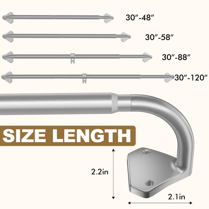 GXOACKJ Silver Curtain Rods for Windows 28 to 48 inch, 5/8 inch Adjustable Wrap Around Blackout Curtain Rods for Bedroom & Outdoor - Image 4