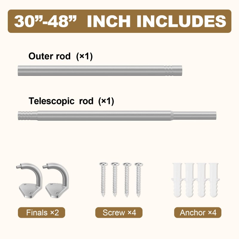 GXOACKJ Silver Curtain Rods for Windows 28 to 48 inch, 5/8 inch Adjustable Wrap Around Blackout Curtain Rods for Bedroom & Outdoor - Image 5