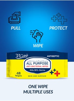 VCare All Purpose Anti   Bacterial Wipes 48s Pack of 3  - Image 2