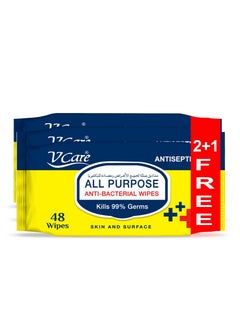 VCare All Purpose Anti   Bacterial Wipes 48s Pack of 3  - Image 1