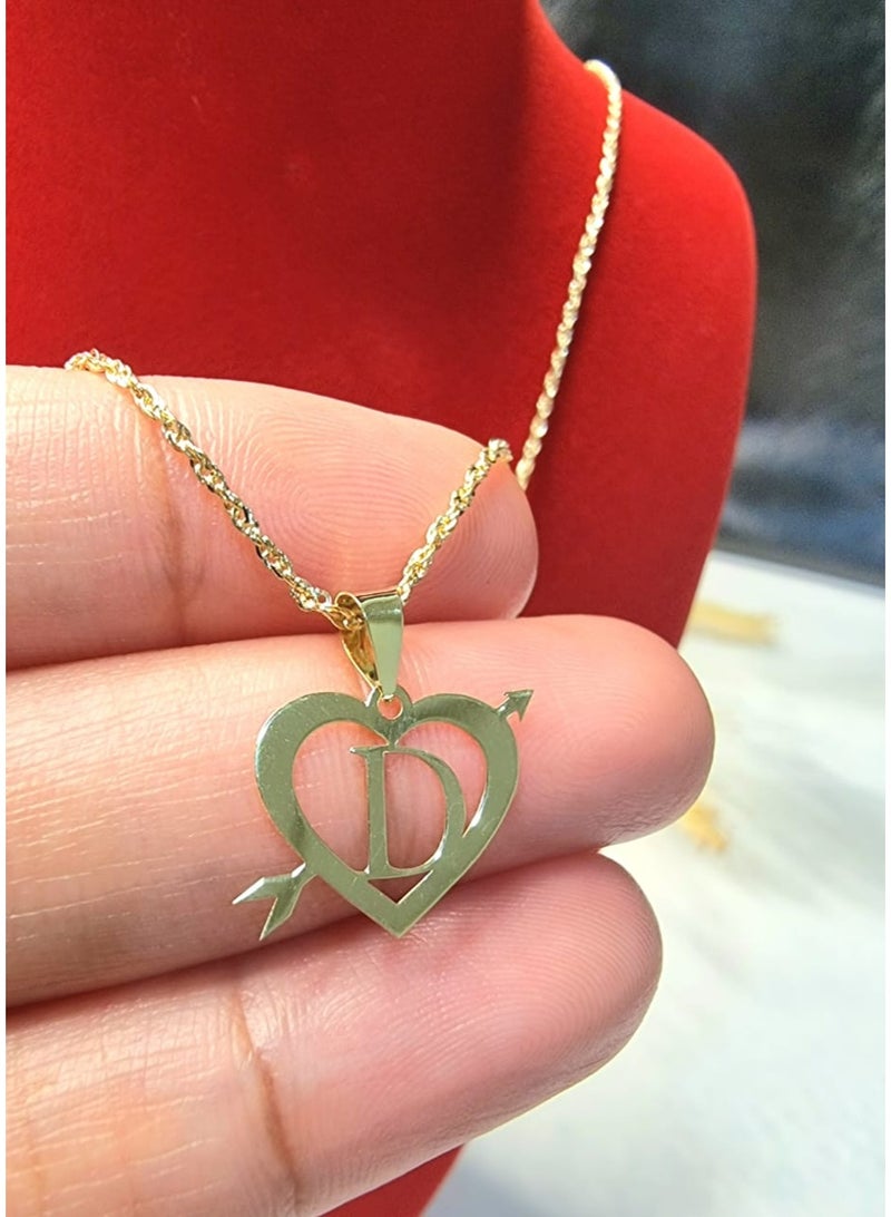 Hamsa.ae 18K Pure Gold Heart Letter D Design Necklace - Image 1