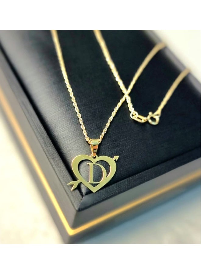 Hamsa.ae 18K Pure Gold Heart Letter D Design Necklace - Image 2