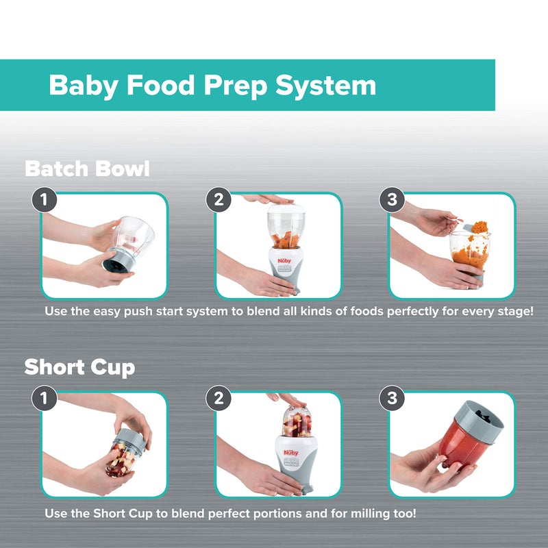 Nuby Mighty Blender with Cookbook - 22-Piece Baby Food Maker Set for Different Baby Weaning Stages - Cool Gray Design - Image 5