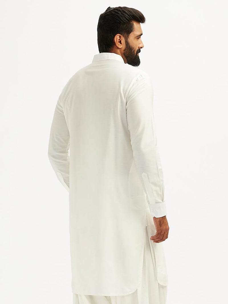 VASTRAMAY Men's White Viscose Pathani Kurta Only, Traditional Pathani in Soft Comfortable Feel Viscose Fabric for Weddings, Ethnic Outfit - Image 5