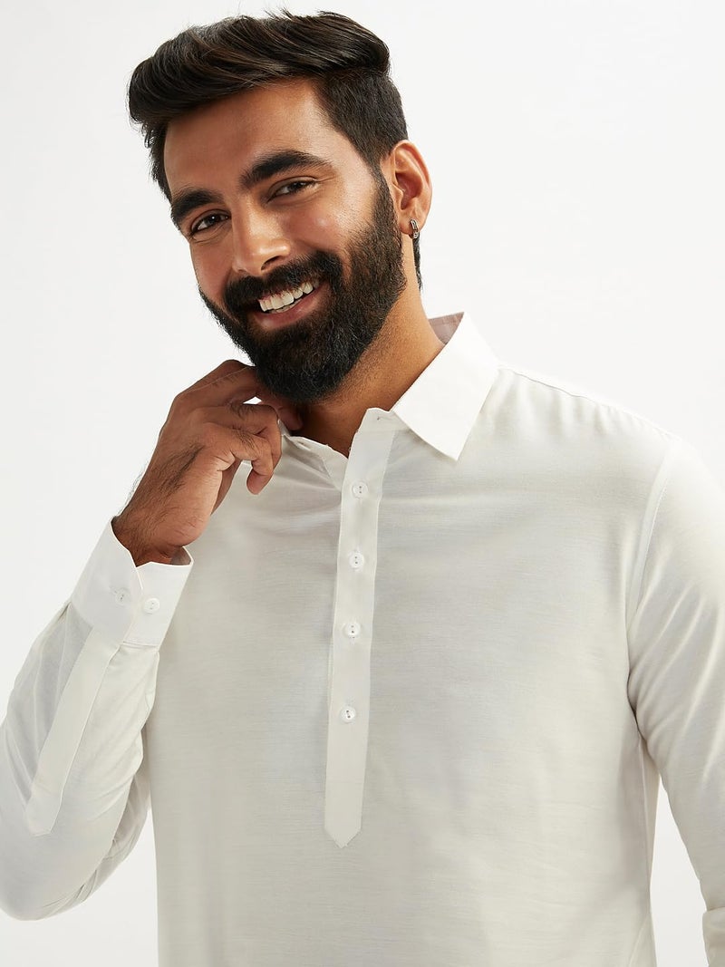 VASTRAMAY Men's White Viscose Pathani Kurta Only, Traditional Pathani in Soft Comfortable Feel Viscose Fabric for Weddings, Ethnic Outfit - Image 3