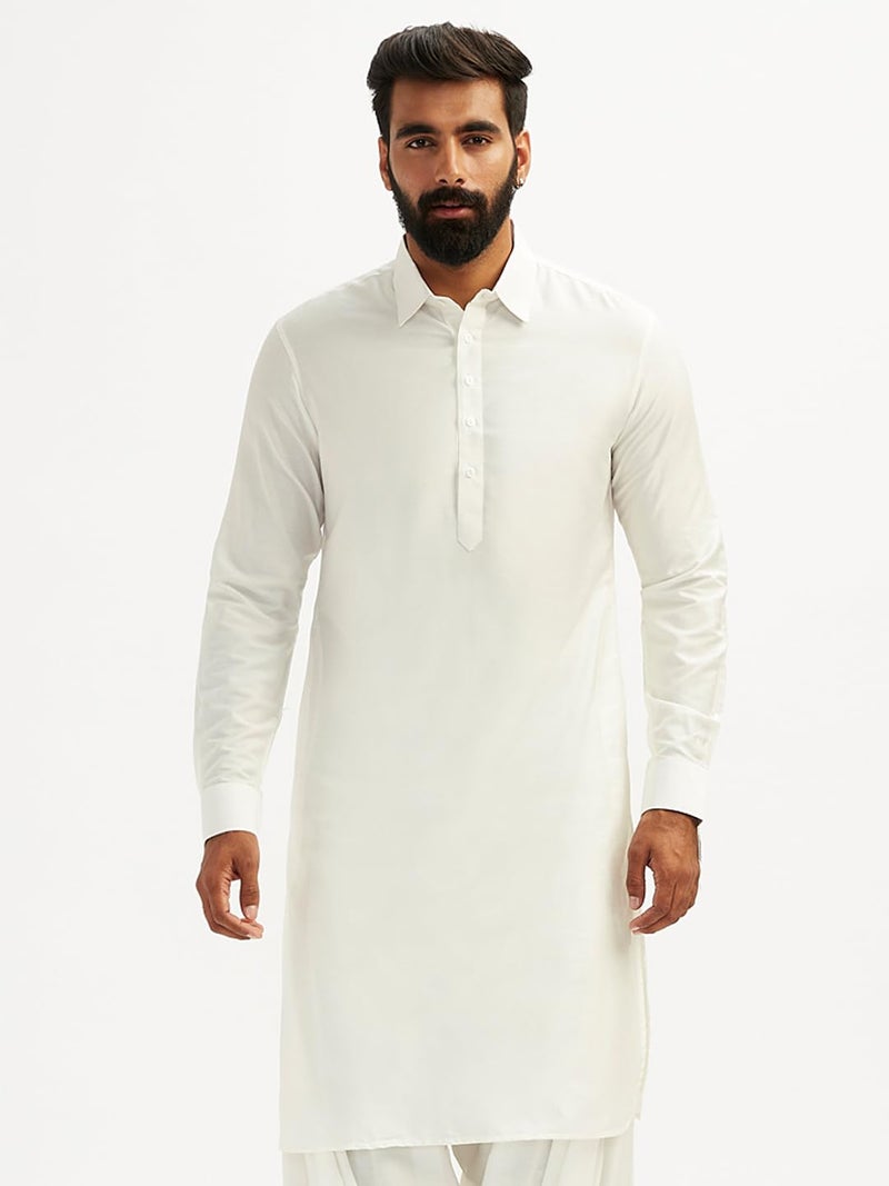 VASTRAMAY Men's White Viscose Pathani Kurta Only, Traditional Pathani in Soft Comfortable Feel Viscose Fabric for Weddings, Ethnic Outfit - Image 2