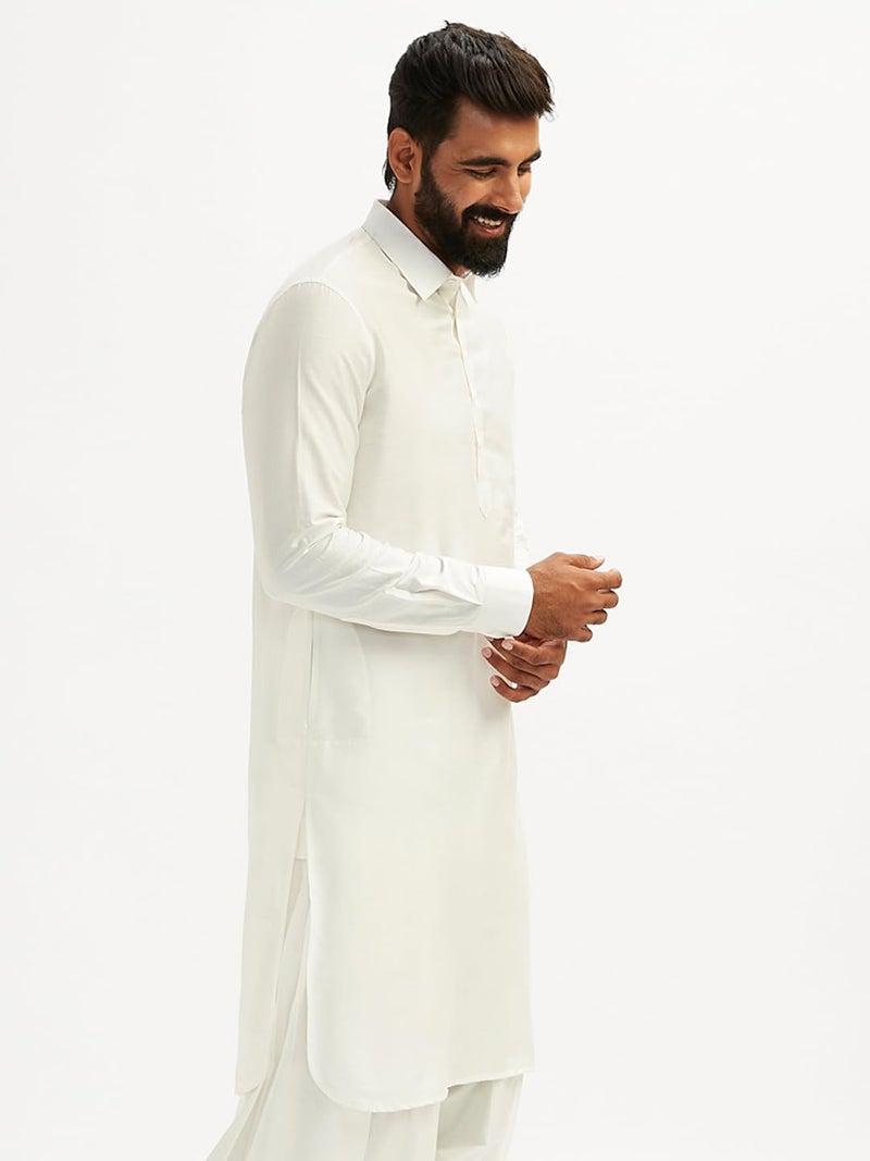 VASTRAMAY Men's White Viscose Pathani Kurta Only, Traditional Pathani in Soft Comfortable Feel Viscose Fabric for Weddings, Ethnic Outfit - Image 4