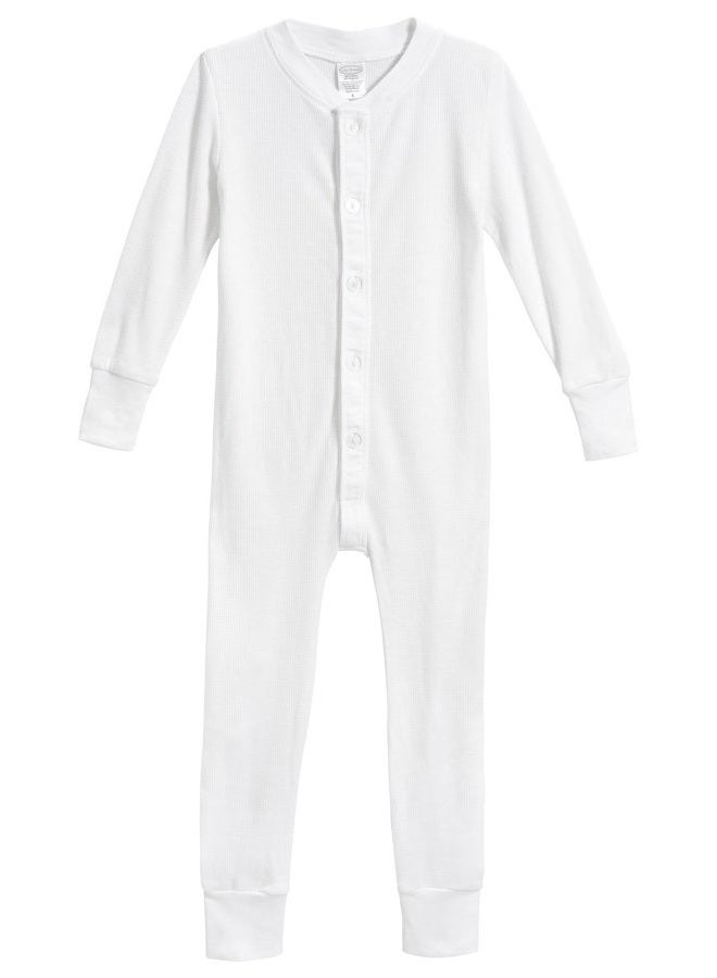 City Threads Boys' and Girls' Union Suit Thermal Underwear Long John Made in USA, White, 3T - Image 1