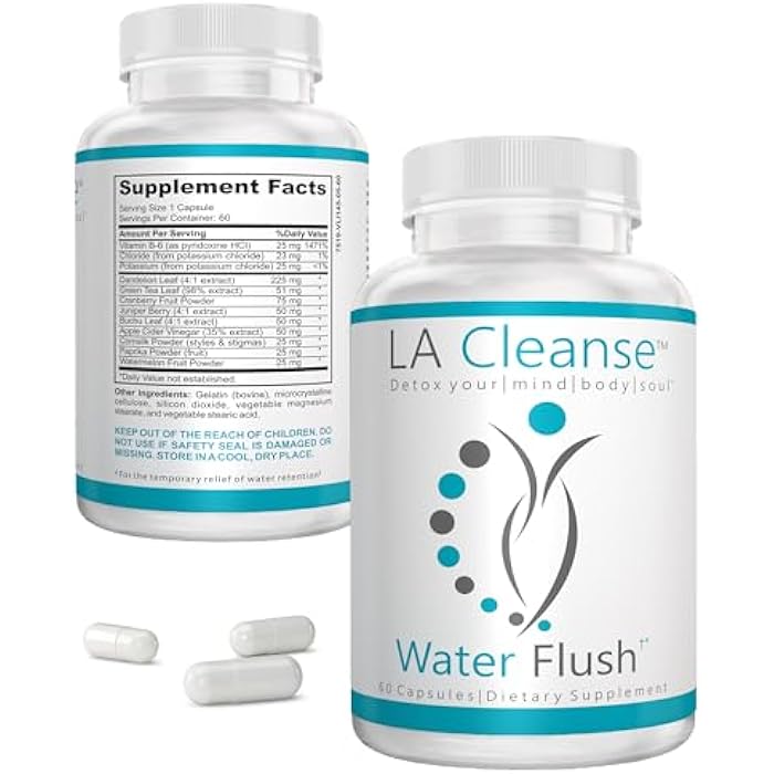LA Cleanse Water Flush - Natural Water Away Pills for Swollen Legs & Feet - Water Retention Pills for Swelling & Bloat Relief with Potassium, B-6, Dandelion & Green Tea - 1 Pack, 60 Count - Image 1