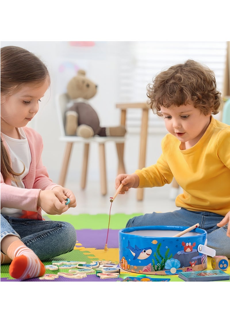 Magnetic Fishing Toy Set – 31 Sea Creatures Learning Game for Toddlers,  Fishing Game Toy With  2 Fishing Rod and Fishing Bucket, Wooden Magnetic Double Pole Fun Fishing Play, Fun & Educational Toy  for 1+ Year Kids  - Image 4