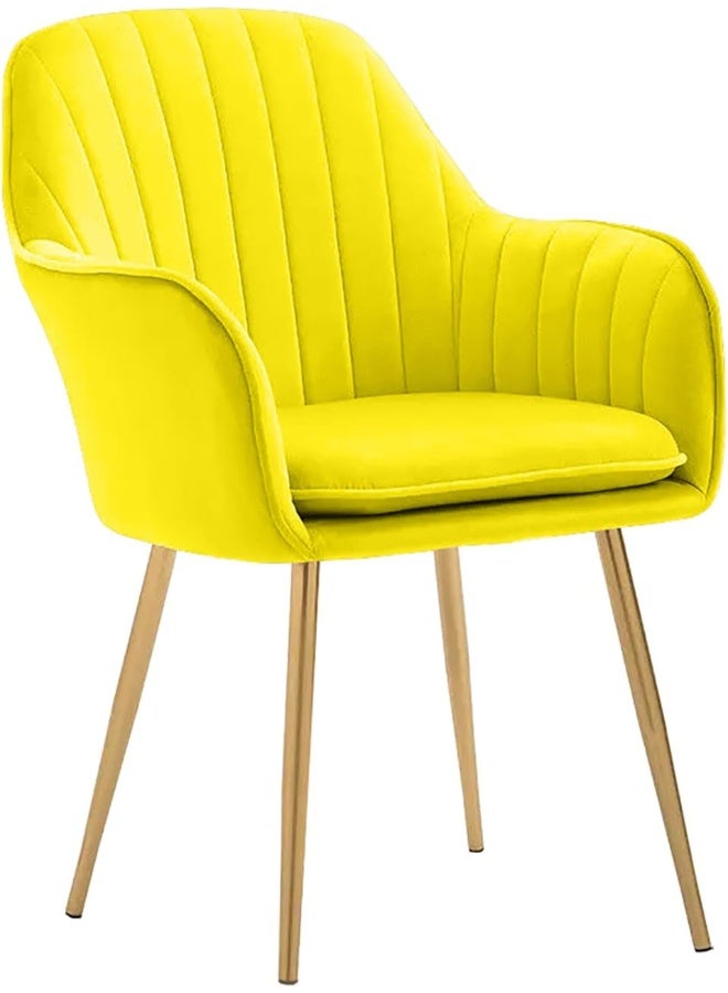 Poppins Home Poppins HOME Modern Nordic Design Cozy Light Luxury Simple And Durable Velvet Dining Chair in Gold Leg (Yellow) - Image 1