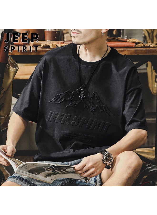 JEEP SPIRIT Jeep Spirit Men's Short Sleeve T-shirt Men's Printed Top Round Neck Casual Undershirt Deep Gray Xl  - Image 2