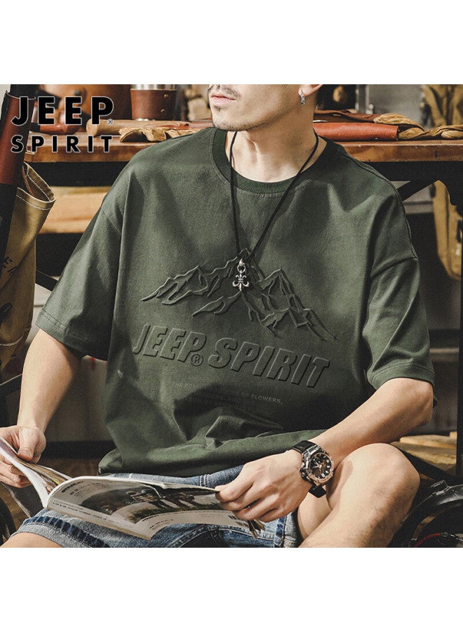 JEEP SPIRIT Jeep Spirit Men's Short Sleeve T-shirt Men's Printed Top Round Neck Casual Undershirt Deep Gray Xl  - Image 3