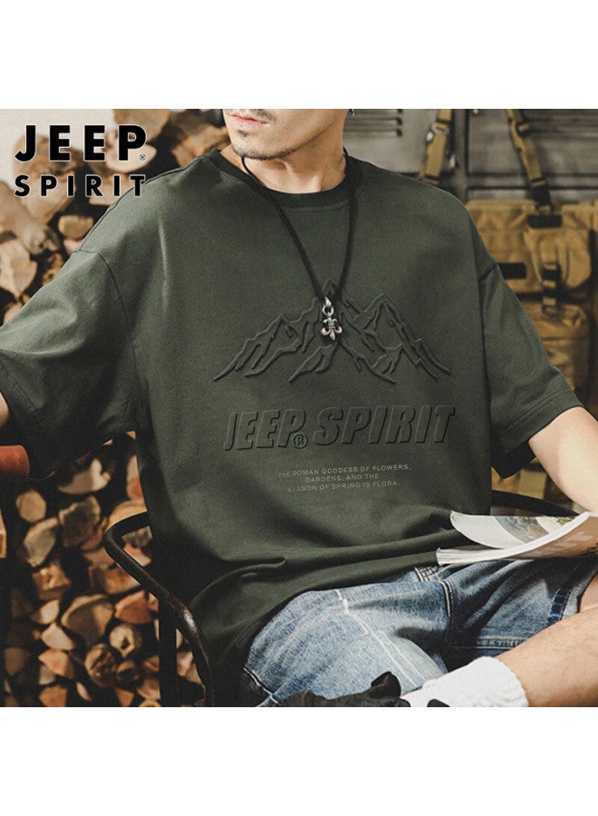 JEEP SPIRIT Jeep Spirit Men's Short Sleeve T-shirt Men's Printed Top Round Neck Casual Undershirt Deep Gray Xl  - Image 5