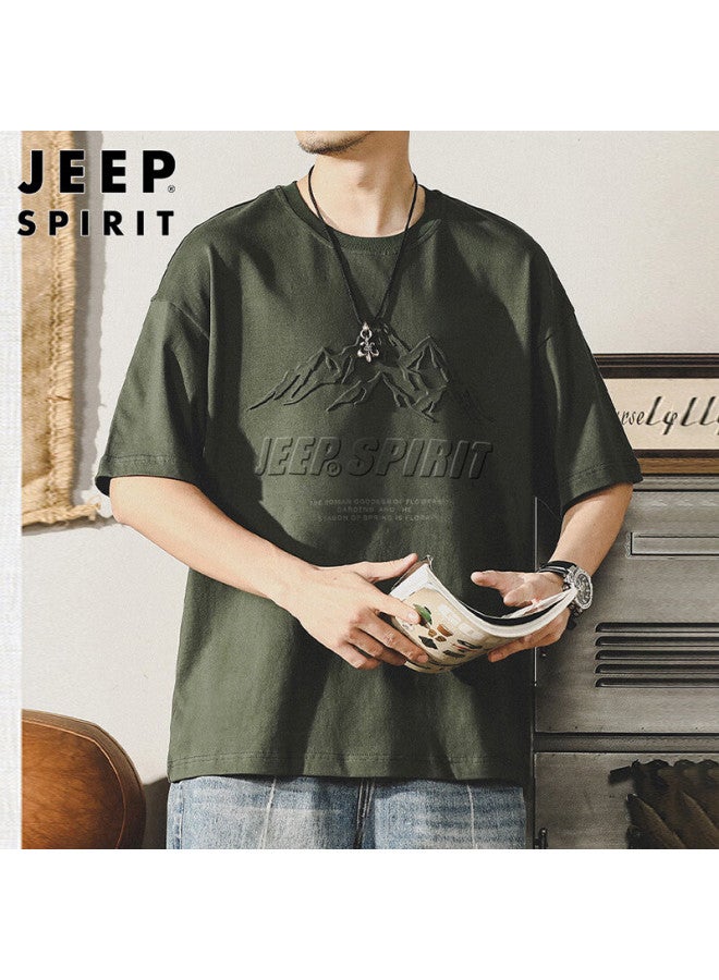 JEEP SPIRIT Jeep Spirit Men's Short Sleeve T-shirt Men's Printed Top Round Neck Casual Undershirt Deep Gray Xl  - Image 4