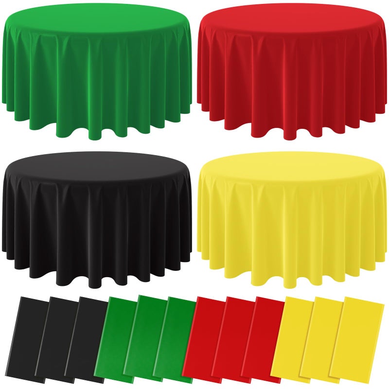 MASHAN 12Pcs Red Green Yellow Black Plastic Tablecloths, Disposable Round Table Covers for Kwanzaa Black History Month Juneteenth African American Festival Holiday Party Decorations,84inch - Image 1
