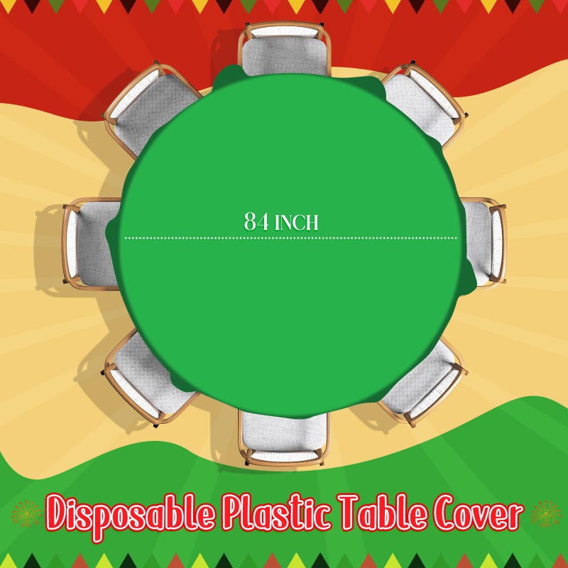 MASHAN 12Pcs Red Green Yellow Black Plastic Tablecloths, Disposable Round Table Covers for Kwanzaa Black History Month Juneteenth African American Festival Holiday Party Decorations,84inch - Image 2