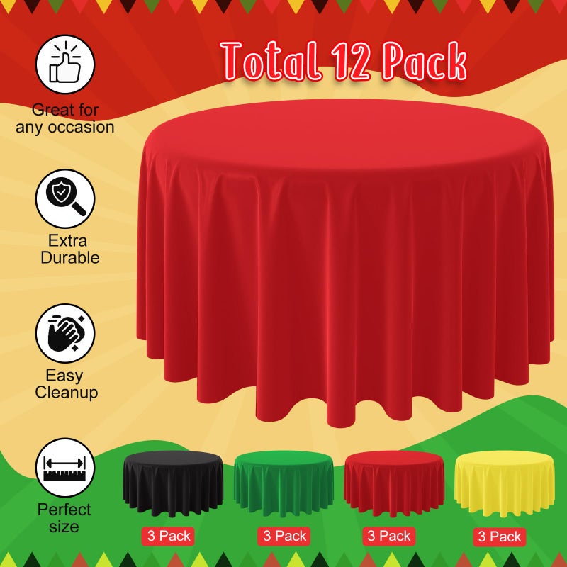 MASHAN 12Pcs Red Green Yellow Black Plastic Tablecloths, Disposable Round Table Covers for Kwanzaa Black History Month Juneteenth African American Festival Holiday Party Decorations,84inch - Image 3