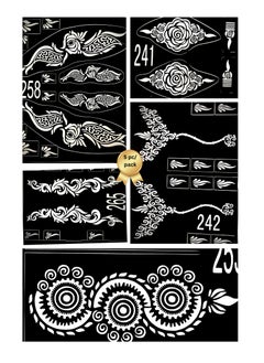 Henna Mehndi Stencils 5 piece Floral Pattern Henna Tattoo Stencil Kit Temporary Mould Stickers for Hand and Feet Glitter Airbrush Tattoo Stencils Arabian Tattoo Stickers for Face Body Paint Art