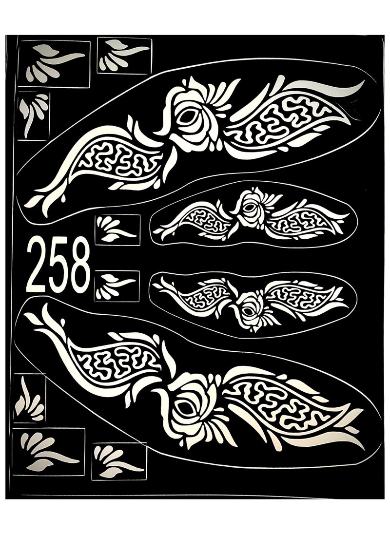 MANAAL HOME - Henna Mehndi Stencils 5 piece Floral Pattern Henna Tattoo Stencil Kit Temporary Mould Stickers for Hand and Feet Glitter Airbrush Tattoo Stencils Arabian Tattoo Stickers for Face Body Paint Art - Image 1
