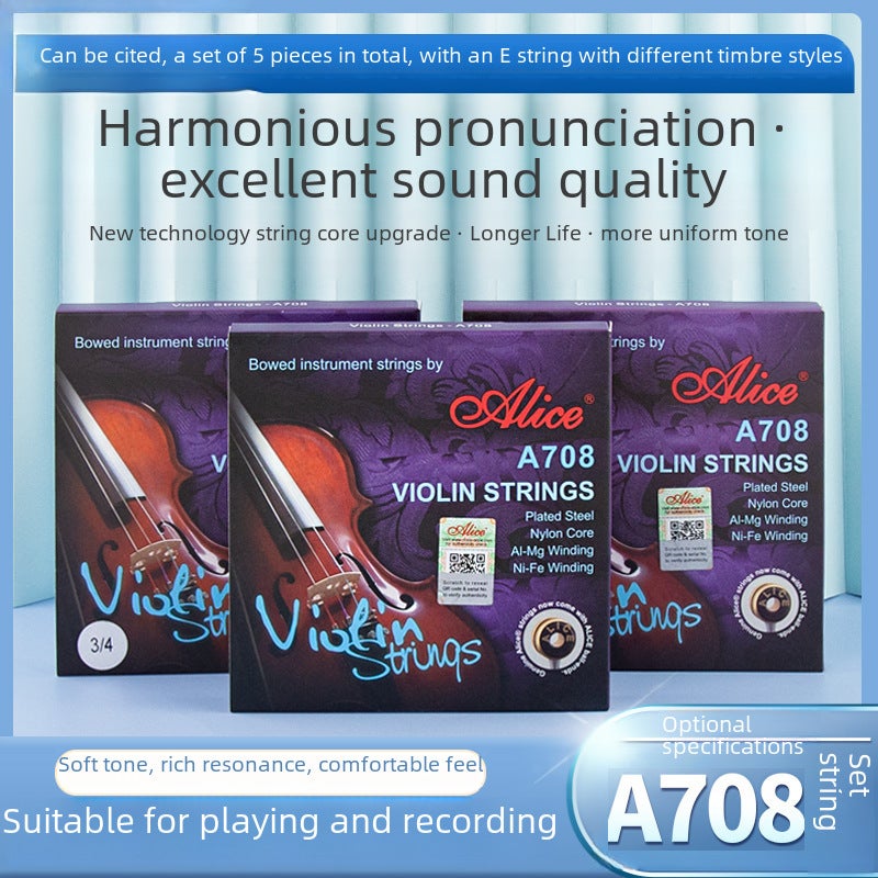 Alice Alice violin strings 4/4 3/4 1/2 steel core violin strings nylon string set strings(A708 [4/4] contains 5 strings and one more E string) - Image 2