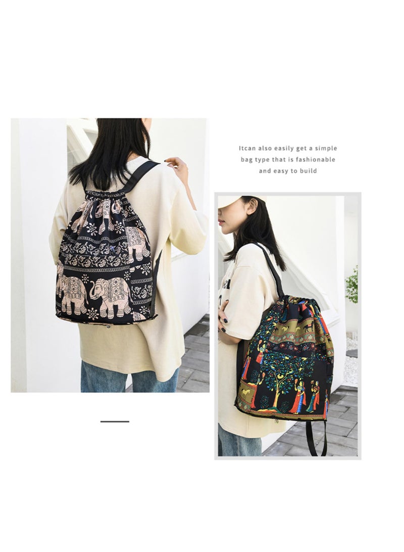 1 Pcs Drawstring Foldable Large Capacity Dry Wet Separation Travel Sports Backpack for Gym Bag Portable Waterproof Multiple Pockets Fitness Men and Women Elephant - Image 2