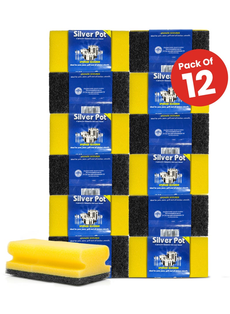 Silver Pot Kitchen Sponge & Scourer – Pack of 12, 13cm Dual-Purpose Cleaning Sponges for Pots, Pans, Kitchen Utensils, and Delicate Surfaces  - Image 1