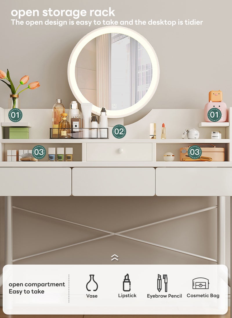 Sharpdo - Sharpdo Simple Style Dresser with  LED Mirriors, Vanity Table with Drawers, Bedroom Bedside table, Makeup Table for Bedroom 100*40*125.5CM (NO Chair) - Image 1