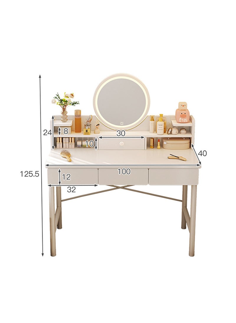Sharpdo - Sharpdo Simple Style Dresser with  LED Mirriors, Vanity Table with Drawers, Bedroom Bedside table, Makeup Table for Bedroom 100*40*125.5CM (NO Chair) - Image 1