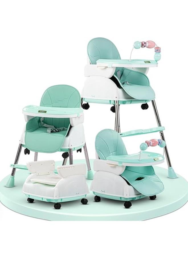 Generic - Baybee Infant Toddler 4 in 1 Nora Convertible High Chair for Kids with Adjustable Height and Footrest, Baby Feeding Booster Seat with Tray,Wheels,Safety Belt & Cushion For 6 Months to 4 Years (Green) - Image 1