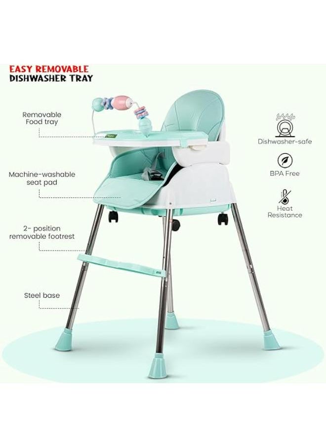 Generic - Baybee Infant Toddler 4 in 1 Nora Convertible High Chair for Kids with Adjustable Height and Footrest, Baby Feeding Booster Seat with Tray,Wheels,Safety Belt & Cushion For 6 Months to 4 Years (Green) - Image 1