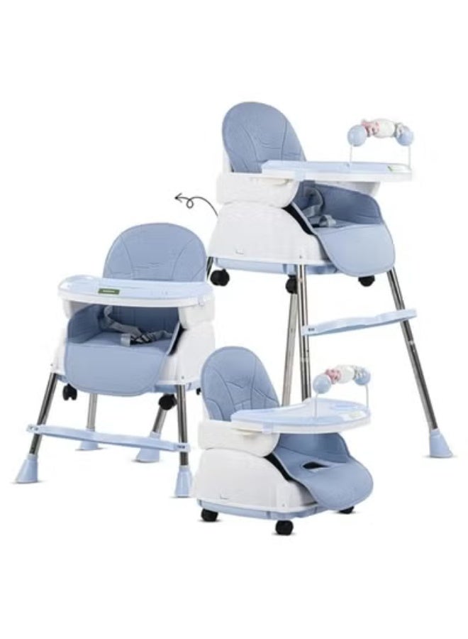 بايبي الرضع طفل 4 في 1 نورا للتحويل كرسي عال للأطفال مع ارتفاع قابل للتعديل ومسند للقدمين ، تغذية الطفل مقعد معزز بحزام أمان مع صينية ، عجلات ، وسادة لمدة 6 أشهر إلى 4 سنوات (أزرق) - Image 1