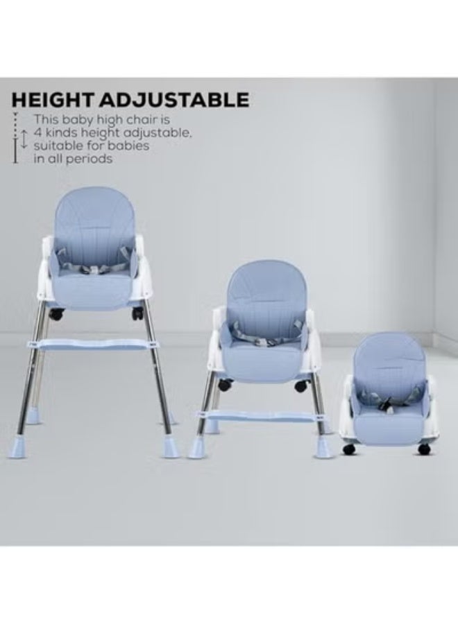 بايبي الرضع طفل 4 في 1 نورا للتحويل كرسي عال للأطفال مع ارتفاع قابل للتعديل ومسند للقدمين ، تغذية الطفل مقعد معزز بحزام أمان مع صينية ، عجلات ، وسادة لمدة 6 أشهر إلى 4 سنوات (أزرق) - Image 4