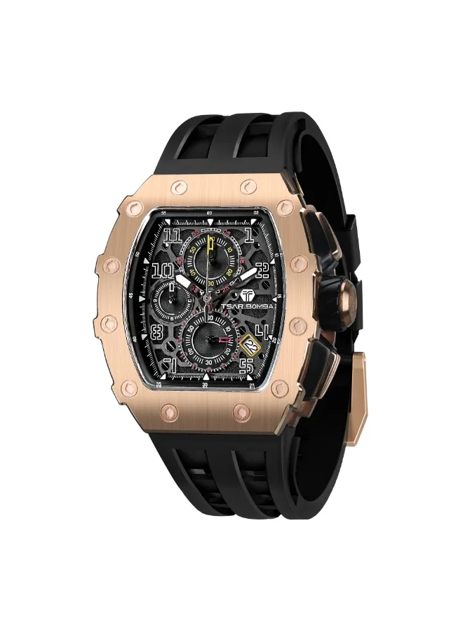TSAR BOMBA TSAR BOMBA Men's 50M Waterproof Luxury Tonneau Watch With Silicone Bands, Japanese Quartz Movement Chronograph - Gifts for Men