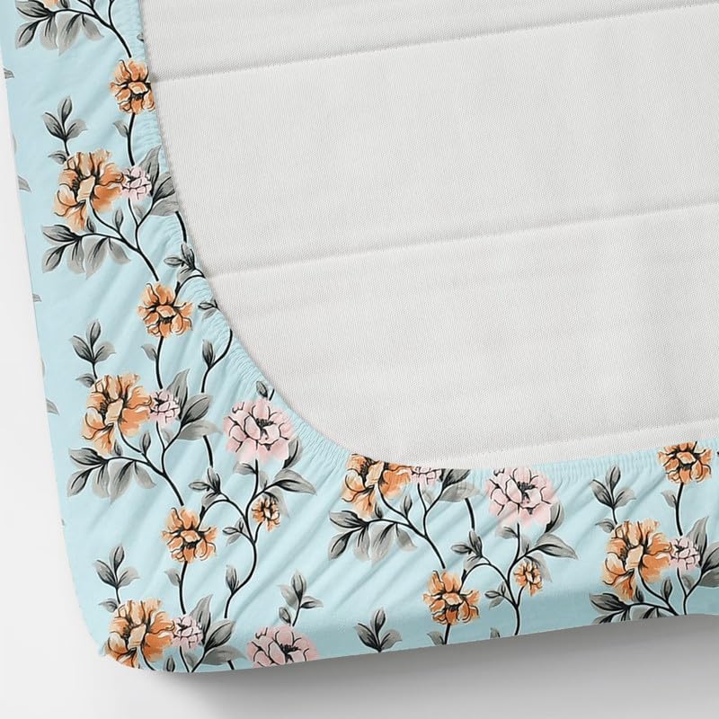 NEW LEAF Pure Cotton All Round Elastic Fitted Bedsheets for Double Bed with 2 Pillow Covers 220tc Supersoft |Wrinkel-Free Size - 72x78+10 inches, Sky Blue - Image 2