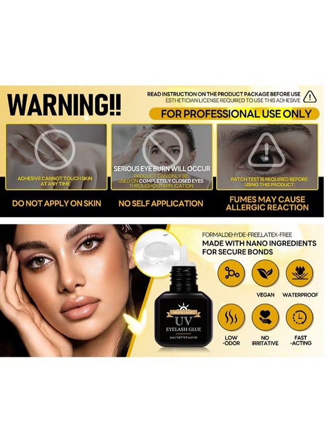 أريسون لاشز مجموعة غراء الرموش ذات حلقة لاصقة، مجموعة لاصقة من الرموش فوق البنفسجية، غراء امتداد رموش أكثر قوة، مقاومة للماء ومقاومة للزيت، للاستخدام الاحترافي يجب أن يحتوي فقط على مصباح الأشعة فوق البنفسجية، 5 مل - Image 2