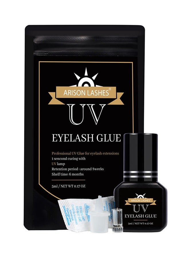 أريسون لاشز مجموعة غراء الرموش ذات حلقة لاصقة، مجموعة لاصقة من الرموش فوق البنفسجية، غراء امتداد رموش أكثر قوة، مقاومة للماء ومقاومة للزيت، للاستخدام الاحترافي يجب أن يحتوي فقط على مصباح الأشعة فوق البنفسجية، 5 مل - Image 1
