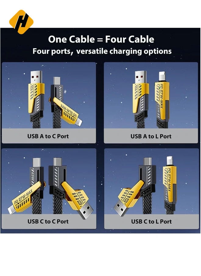 USB C Cable Lightning Cable [65W 4 in 1 Fast Charging Cable] Flat Braided USB C to USB C Charger Cord, Multi Charging Cable Combo Type C/USB A/Lightning Port for iPhone/iPad/Samsung, 3ft