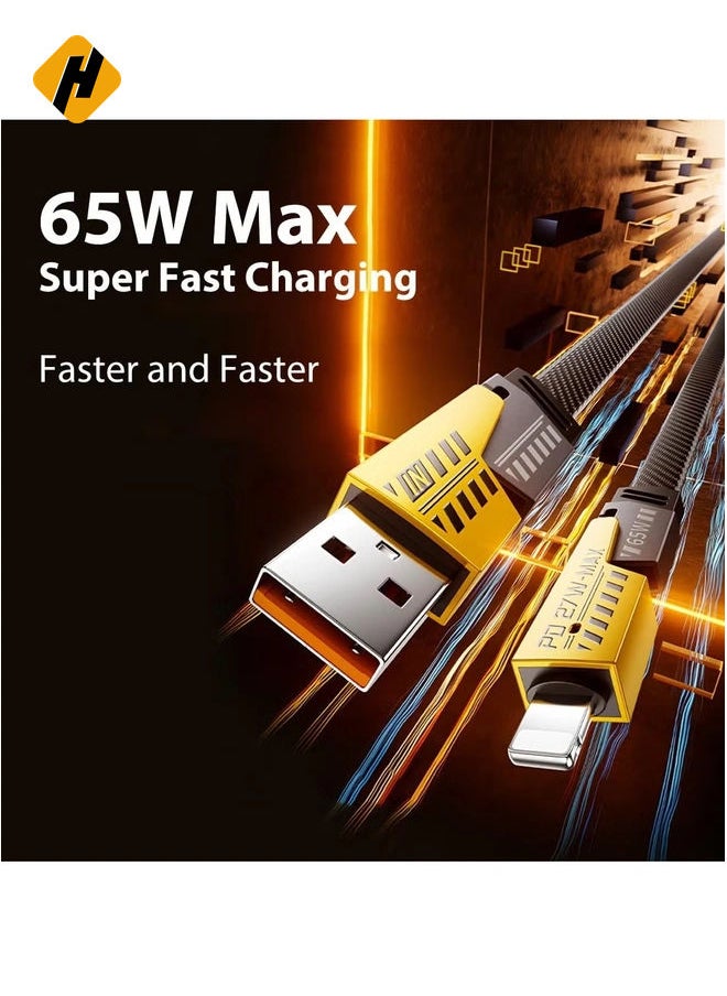 USB C Cable Lightning Cable [65W 4 in 1 Fast Charging Cable] Flat Braided USB C to USB C Charger Cord, Multi Charging Cable Combo Type C/USB A/Lightning Port for iPhone/iPad/Samsung, 3ft