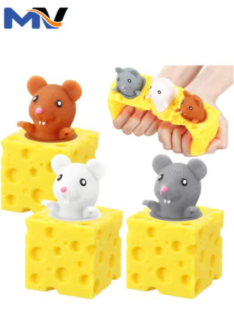 MAGIC VAULT 3 Pcs Cheese Toy Cheese Rat Stress Ball Fidget Toys Mice in Cheese Anxiety Toys Mouse Office Toy Sensory Mouse Toys for Birthday Gifts Stress Relief Party Favors  - Image 1