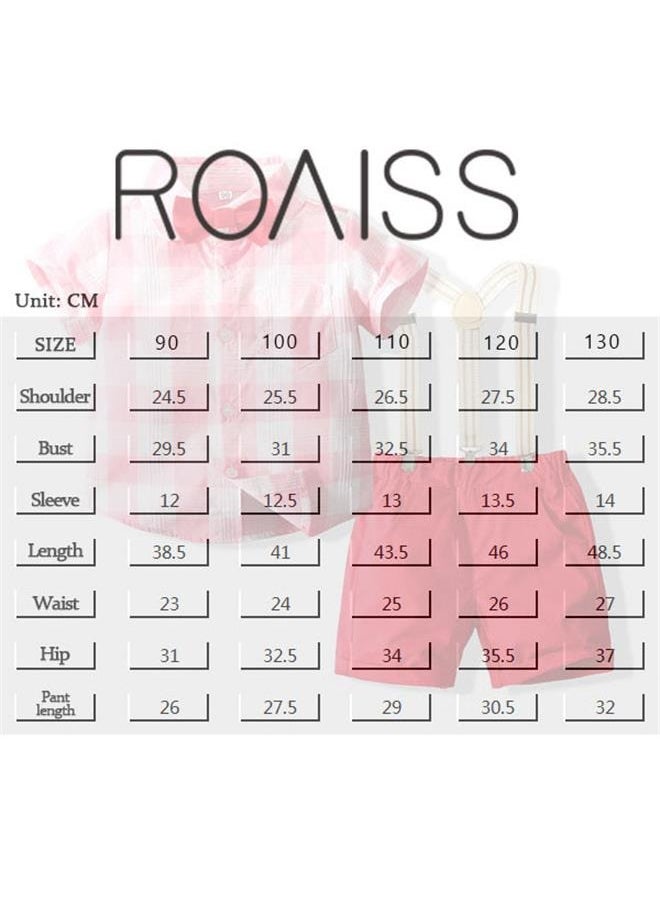 roaiss - 2-piece Boys' Gentleman Set Checkered Short Sleeved Shirt and Strap Shorts (With a Small Bow Tie As a Gift) - Image 1